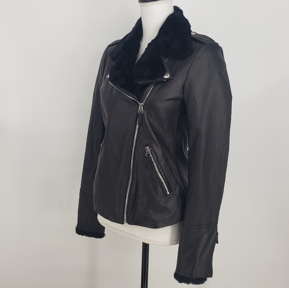Gerard Darel Leather & Fur Trim Jacket in Black - Picture 6 of 11